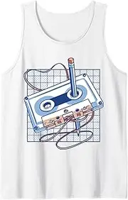 [Generic] Nostalgia Rewind Cassette Tape Music Old 90s 80s Nostalgic Tank Top T-Shirt for Men Crew Neck Tee Shirt