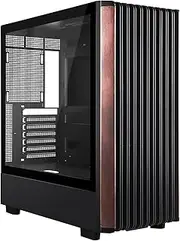 ATX Mid Tower Gaming PC Case - Tempered Side Glass Panel - Dual Chamber - Walnut Wood Front - Can Build in 12 ARGB PWM Fans High Airflow 360MM RAD Supports for ATX/mATX/Mini ITX Motherboards Black