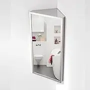 24"" Bathroom Corner Medicine Cabinet W/Mirror, Bathroom Stainless Steel Wall Mount Mirror Cabinet, Hanging Triple Shelf Storage Cabinet (Left)