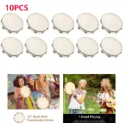 10PCS 10in Tambourine Wood Hand Held Tamborine Round Percussion for Church J1R5