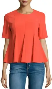Opening Ceremony - Pleated Short-Sleeve Crepe Top in Carnation Red , Size 6, NWT