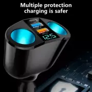 Car Double USB Type C 5-Hole Vehicles Socket Splitter Adapter