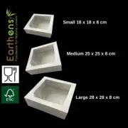 50/100 SQUARE WHITE Catering & Grazing/Gift Hamper Boxes/Trays with Window Lids