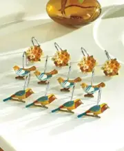 Set of 12 Shower Curtain Hooks Antique Aviary Bathroom Collection Birds Garden