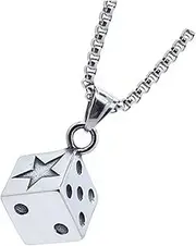 [OATIPHO] Dice Necklace Choker for Men Pendant for Men Neck Chains for Men Unique Necklaces for Women Chain Necklaces for Women Lucky Necklace Mens Necklace Men Pendant Silver Titanium Steel