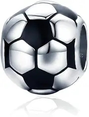 [MEETCCY] Love Sports Enthusiasts Charm Bead 925 Sterling Silver Black Enamel Crystal Basketball Baseball Football Charms For Bracelets,Compatible with Pandora European Charm Bracelet