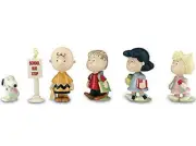 Lenox Peanuts Back To School 6 PC Figures Charlie Brown Snoopy Lucy Bus Stop New