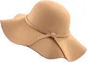 [TUPSYBL] Women Wide Brim Fedora Hat Cap with Belt Buckle Summer Beach Sun Hat(Khaki), Khaki, Medium