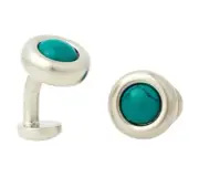 Ox & Bull Men's Turquoise Silver Tone Cufflinks Rhodium Plated Gift in Box
