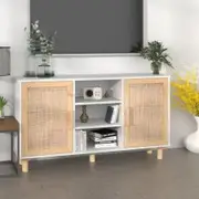 Sideboard White 105x30x60 cm Solid Wood Pine and Natural Rattan