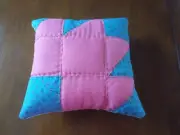 Vintage Quilted Pillow Hand Pieced Pink and Blue Pineapple Block Hand Quilted