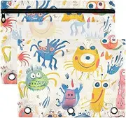 Cartoon Funny Cute Monsters Colorful Pencils Pouches with Clear Window Plastic Big Capacity Pocket folders for 3 for School, Office & Home Multicolored 2 PCS