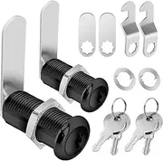 Cabinet Cam Lock Keyed Alike Black 1-1/2 Inch Cam Locks with Keys Secure Files Drawers RV Storage Locks Replacement Set, Zinc Alloy (Black 1-1/2 Inch 2Pcs)