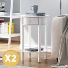 2 x Franco Lamp Side Table White Sofa Display Shelf Round 1 Drawer Bedside Table