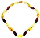 Genuine Mixed Baltic Amber Flat Oval Olive Beads Luxurious Necklace - NE0171