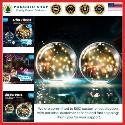 Enchanting Warm White Floating Pool Lights - 14" Solar Illuminated Balls, 2 Pack