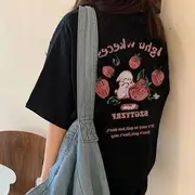 Short-Sleeve Round Neck Rabbit Print Tee Black - S