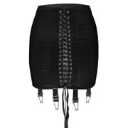 Sexy High Waist Bodycon Mini Skirt with Crisscross Lace-Up & Garter Belt for Party Club Night Black S