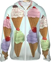 [LHBWCVN] UPF 50+ Light Jacket Full Zip Sun Protection Hoodie for Women Men Long Sleeve Ice Cream Cones Sun Shirts