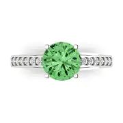 2.21 Round cathedral Light Sea Green Promise engagement Ring 14k White Real Gold