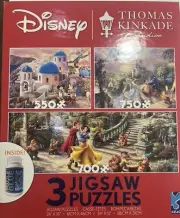 Disney Thomas Kinkade 3 Jigsaw Puzzles Snow White, Mickey, Beauty And Beast