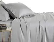 1000TC Bamboo Cotton Sheet Set 1 Flat Sheet 1 Fitted Sheet & Pillowcase(s) (Queen, Silver)