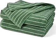Jacquotha Bath Towels 2 Pack, Lighter & Quick Dry Towels Large 27.5 x 55 inches, Luxury Terry Cotton Towels for Bathroom Spa Swim, Forest Green & White Striped