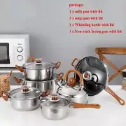 12PCS Stainless Cookware Set Non-stick Frypan Saucepan Stockpot Whistling kettle