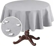 H.VERSAILTEX Rectangle Linen Textured Table Cloth Thick Fabric Wrinkle Free Washable Dust-Proof Tablecloth for Dining, Buffet Parties, Picnic, Events, Weddings and Restaurants, 177cm Round, Grey