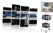 Modern Abstract Canvas Wall Art: Black and Blue Wall Decor - Grey White