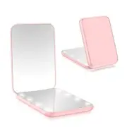 Small Mirror with Lights,LED Compact Makeup Mirror,1x/3x Mini Travel Pink