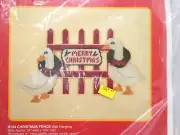 Christmas Fence Geese Merry Christmas TEMPTATIONS Plastic Canvas NOS Vintage
