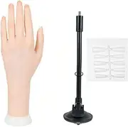 Realistic Practice Hand Flexible Bendable Nail Practice Hand With Holder，NINGDAN Hand Nail Art Training Tools Necklace Bracelet Ring Stand for Showing Photography Props Nail Tech (1pcs Left+bracket)