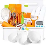 Kids Cooking Sets Real, Kids Cooking and Baking Gift Set with Storage Case Timer Kid Safe Knives Cutting Board, Toddler Real Kitchen Accessories, Birthday Gifts for Girls Boys Age 3 - 8