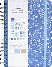 Idena 11366 Notebook A5 with 66 Stickers, Blue, Journal with 78 Pages, 120 g/m², 3 Different Types of Paper, Polka Dots, with Inner Pocket and Elastic Band, FSC Mix