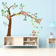 AnFigure Sloth Baby Animal Wall Stickers - Safari Jungle Plant Wall Decals - Baby Nursery Kids Baby Girls Boys Room Wall Decor