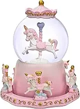 Pink Carousel Music Box Snow Globe Horse Color Changing LED Lights Plays 6 Songs as Castle in The Sky Musical Present for Wife Daughter Mom Women Birthday Mother's Day Christmas Valentines Gifts