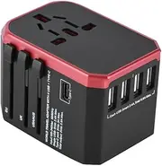 Universal Type-C Adapter, Portable Universal Travel Adapter Plug 4 USB Ports Type-C Sockets Converter for US/AU/UK/EU Power Connector Adapter Travel Adapter(Red)