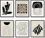 [Quzenu] Boho Wall Art Mid Century Modern Decor Canvas Prints Set of 6 Black And White Neutral Abstract Boho Wall Decor for Bedroom Living Room Bathroom 8"x10" UNFRAMED