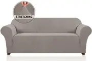 Stretch Sofa Slipcovers with Elastic Bottom and Anti-Slip Foams, 1 Piece Couch Shield Lounge Cover, 1/2/3/4 Seater Sofa Covers, Solid Taupe