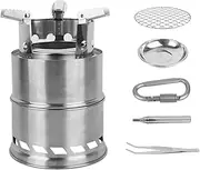 Portable Camping Wood Stove, Stainless Steel Burning Camp Stove for Picnic, BBQ, Hiking, Mini Backpacking Survival Stove with Grill Grid Carry Bag