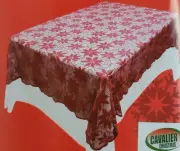 Fabric Lace Tablecloth 52"x70" Oblong, CHRISTMAS,RED POINSETTIA FLOWERS,Pioneer