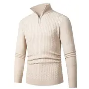 Men's Pullover Sweater Jumper Quarter Zip Sweaters Knit Sweater Cable Knit Regular Tops Knitted Plain Quarter Zip Fashion Casual Vacation Daily Wear Clothing A