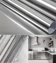 Hopepak Stainless Steel Contact Paper Peel and Stick Waterproof Silver Metallic Wallpaper Self Adhesive Removable Vinyl Roll for Kitchen Cabinet Refrigerator Dishwasher Countertop 17.3''x78.7''