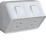 Hager WBWP2SH Weatherproof Powerpoint, Switchplug, Surface mount, Shallow Base, Weather Protected, Horizontal, IP53, Double, 250V 10 Amps, 3 Pin, Grey