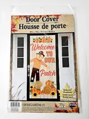 New Welcome to Our Patch Plastic Door Cover Scarecrow Pumpkins Leaves Fall Decor
