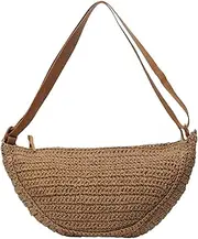 Straw Bag Chic Half Moon Bag 13x3.5x8.7 Shoulder Beach Bag with Adjustable Strap Crossbody Woven Bag Summer Bags with Zipper for Beach Rattan Handbag