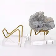 Acrylic Crystal Display Stand Mini Desktop Easel Stands Metal Arm Display with Acrylic Base for Home Office (Golden,White)