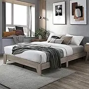 Bradley Bed Base (Double, Queen) - Sturdy MDF Bed Frame with Natural Tones & Rustic Design - Unfinished, Lightweight, Durable Mattress Support - Simple Assembly Required (Queen)