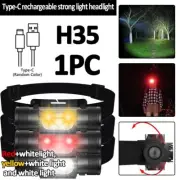 1920LM LED Headlamp Super Bright Head Torch White+Red/Yellow Light USB Charging